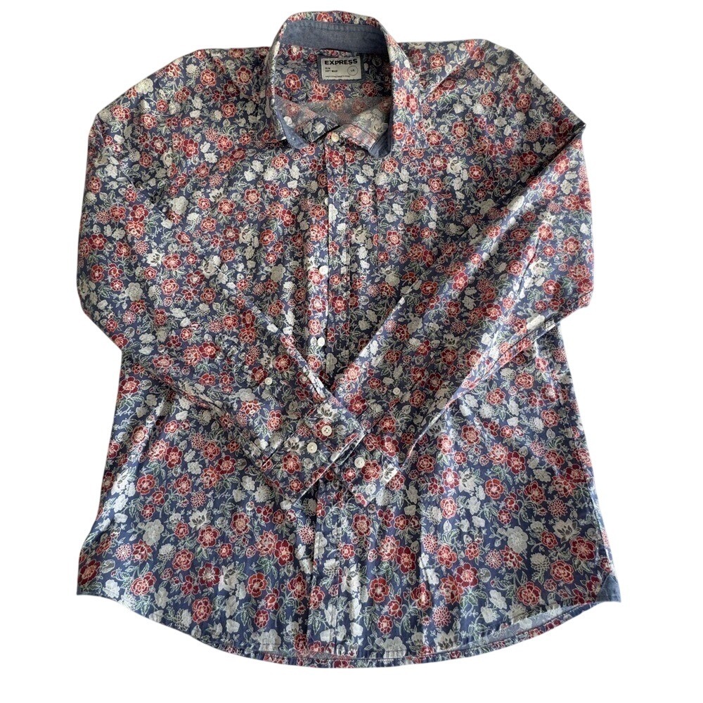 Express Multicolor Floral Men's Cotton‎ Shirt Size Large
